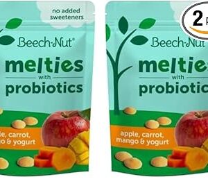 Beech-Nut Probiotic Melties Apple, Carrot, and Mango Yogurt Melts for Infants and Toddlers, 1oz Bag (Set of two)