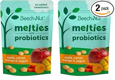 Beech-Nut Probiotic Melties Apple, Carrot, and Mango Yogurt Melts for Infants and Toddlers, 1oz Bag (Set of two)