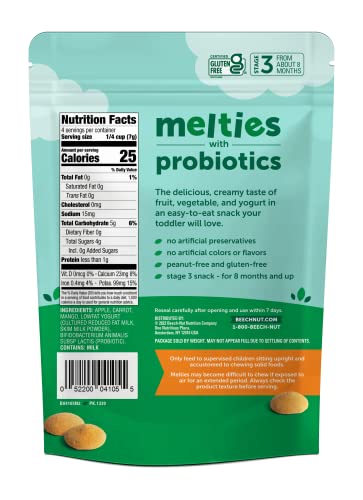 Beech-Nut Probiotic Melties Apple, Carrot, and Mango Yogurt Melts for Infants and Toddlers, 1oz Bag (Set of two)