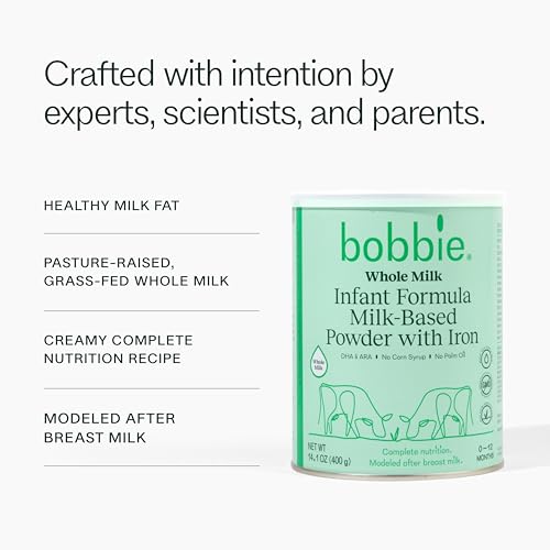 Bobbie Grass-Fed Complete Milk Toddler Formulation – Iron-Enriched, Milk-Primarily based Powder with Plant-Derived DHA & ARA, Vitamin D, and Protein Mix Designed to Mimic Breast Milk for...