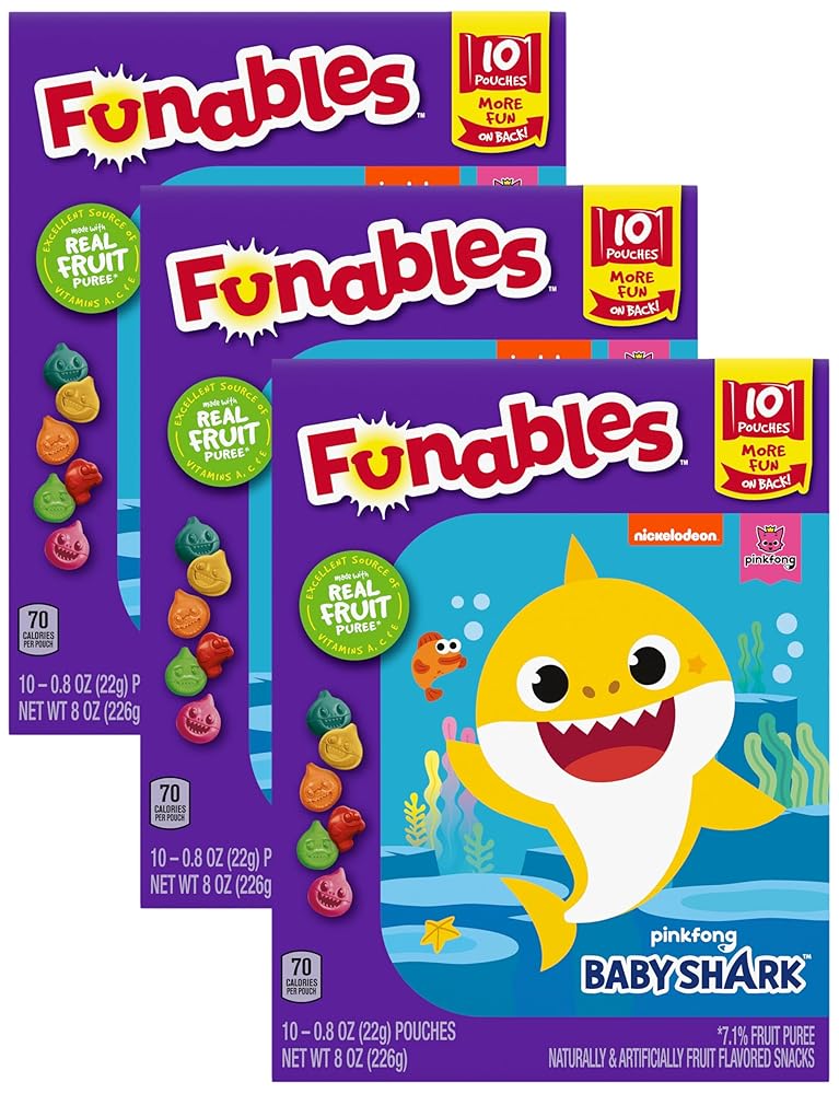 Funables Child Shark Formed Fruit-Flavored Snacks, 0.8 Ounce Pouches (30 Depend)